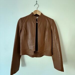 Tory Burch Cognac Faux Leather Cropped Jacket